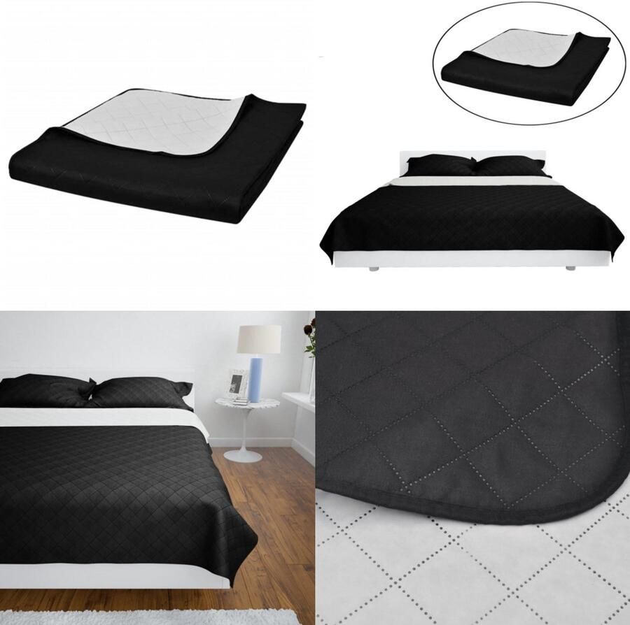 VidaXL Bedsprei gewatteerd dubbelzijdig 170x210 cm zwart wit Bedsprei Bedspreien Bed Sprei Bed Spreien