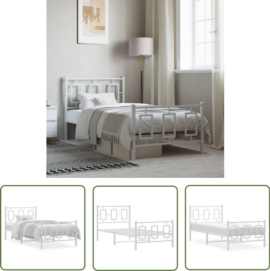 VidaXL Bedframe met hoofd- en voeteneinde metaal wit 90x190 cm Bed Frame Bedstead Staal Bed Wit Bed Tweepersoonsbed