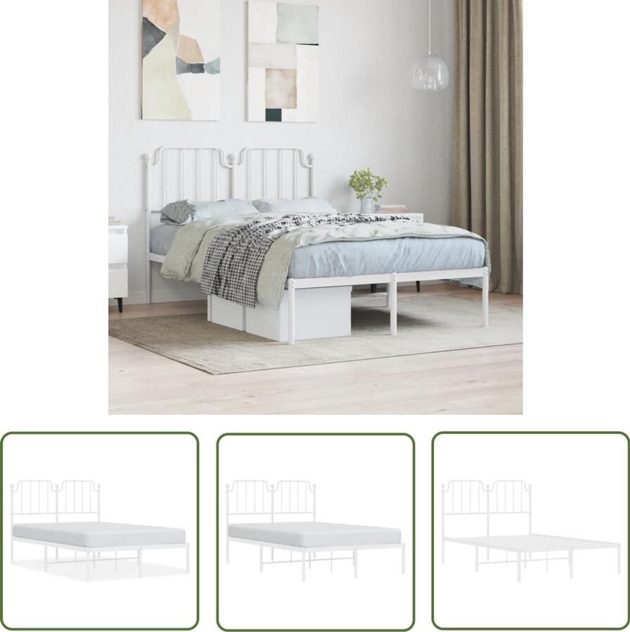 VidaXL Bedstead Bed Frame Bedframe met hoofdbord metaal wit 120x200 cm Tweepersoonsbed Enkelbed Staal Bedframe