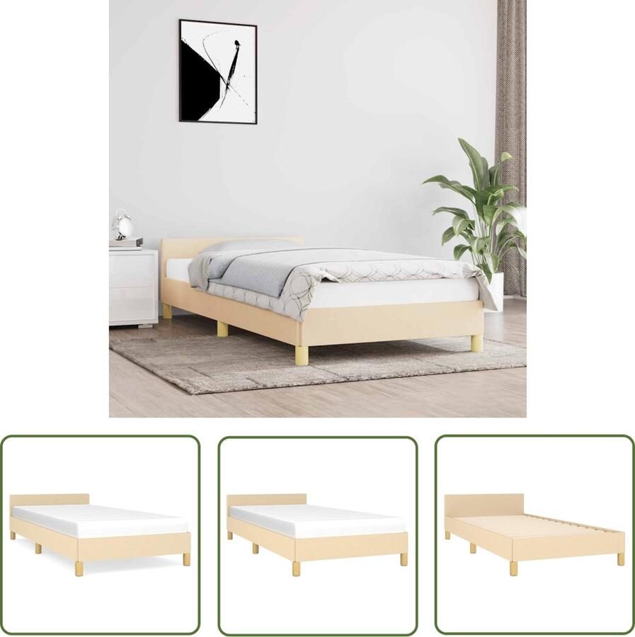 The Living Store Bedframe met hoofdeinde stof crèmekleurig 90x200 cm Bedframe Met Hoofdeinde Bedframes Met Hoofdeindes Bed Slaapmeubel Ledikant Bedbodem Tweepersoonsbed Bedden Slaapmeubels Slaapmeubelen Slaapmeubilair - Foto 2