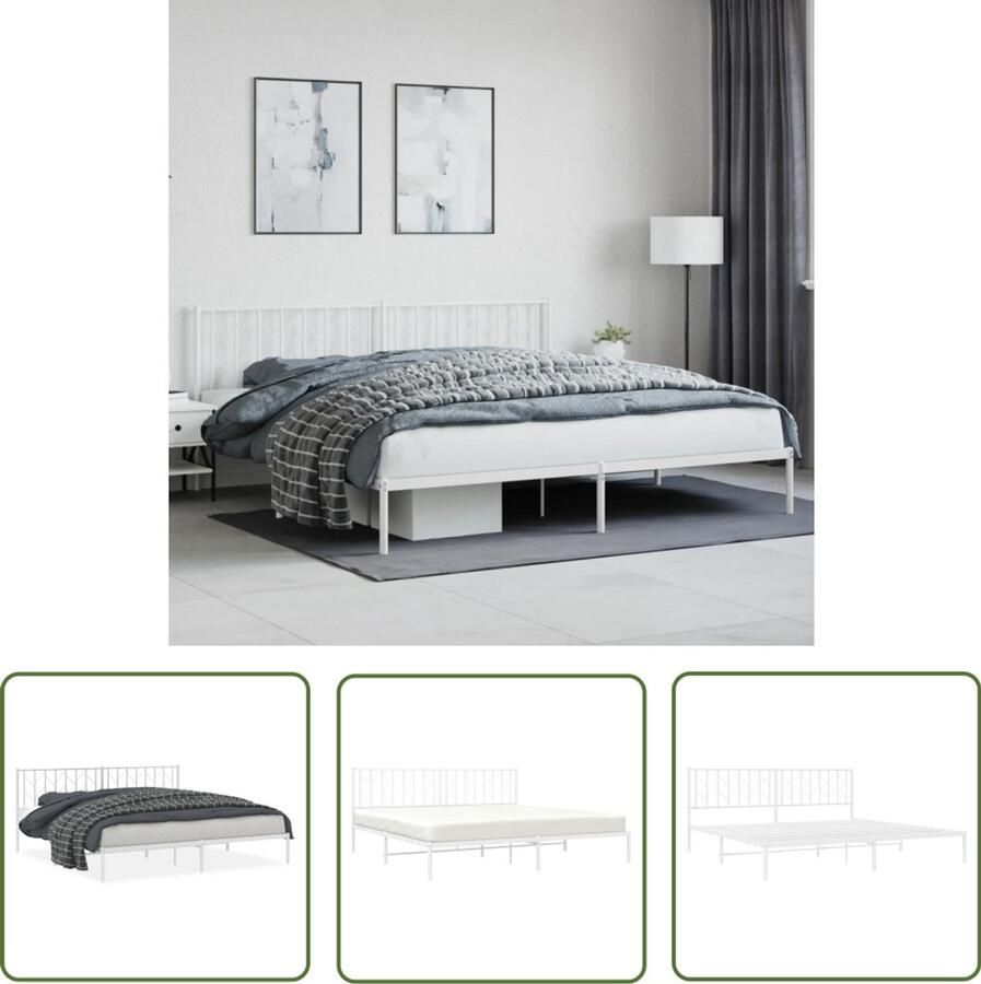 VidaXL Bedsteun Bed Frame Bedframe met hoofdbord metaal wit 200x200 cm Staal Bedframe Wit Bedframe King Size Bed
