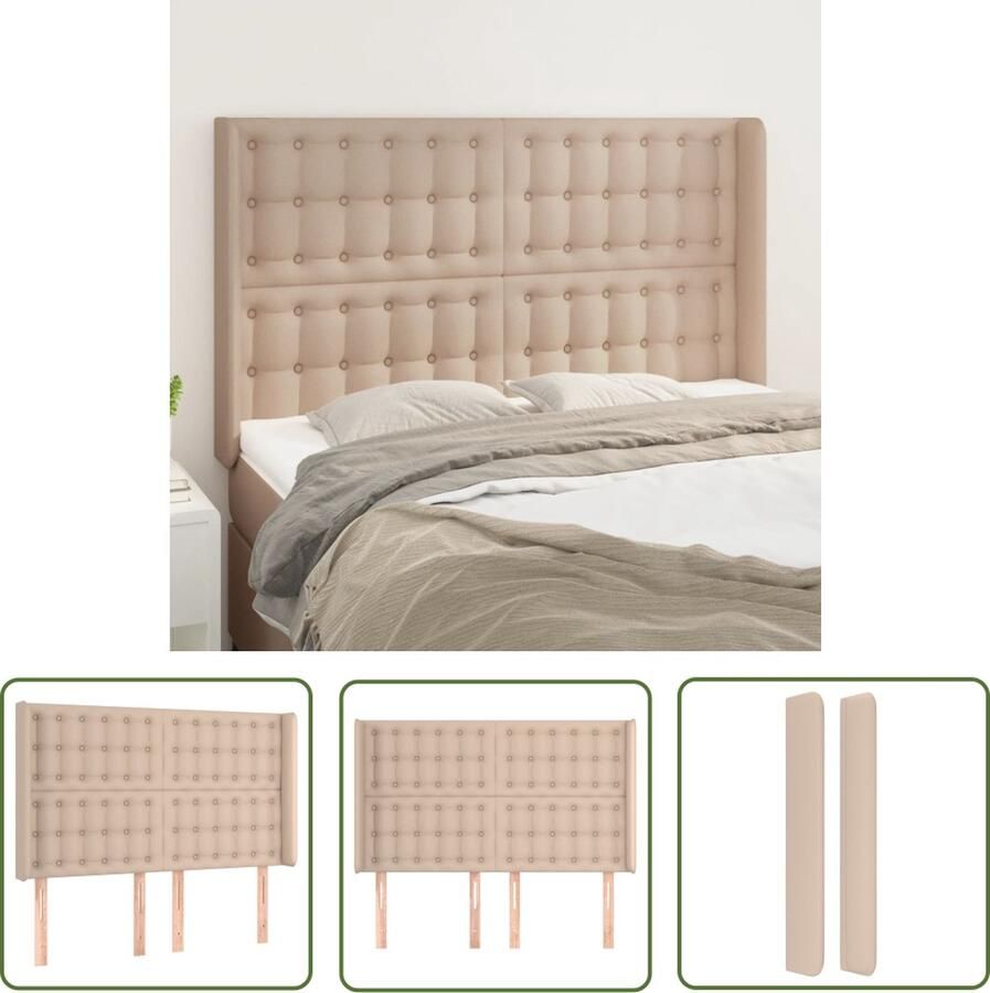 VidaXL Bedsteun Hoofd Bord Hoofdbord met randen 147x16x118 128cm kunstleer cappuccinokleur Kapstok Bruine Bank Lederlook