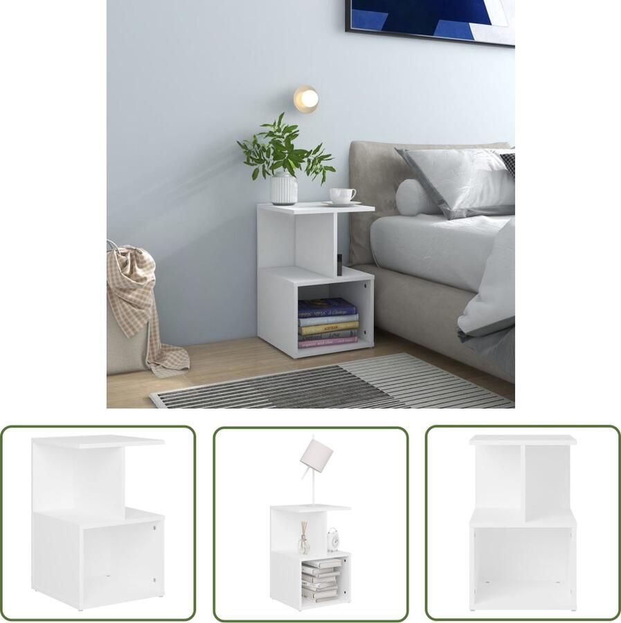 The Living Store Nachtkastje Elegant ontwerp Bedtafeltje 35 x 35 x 55 cm Wit Nachtkastje Bedtafel Nachtlampje Slaapkamervloer Meubilair - Foto 2