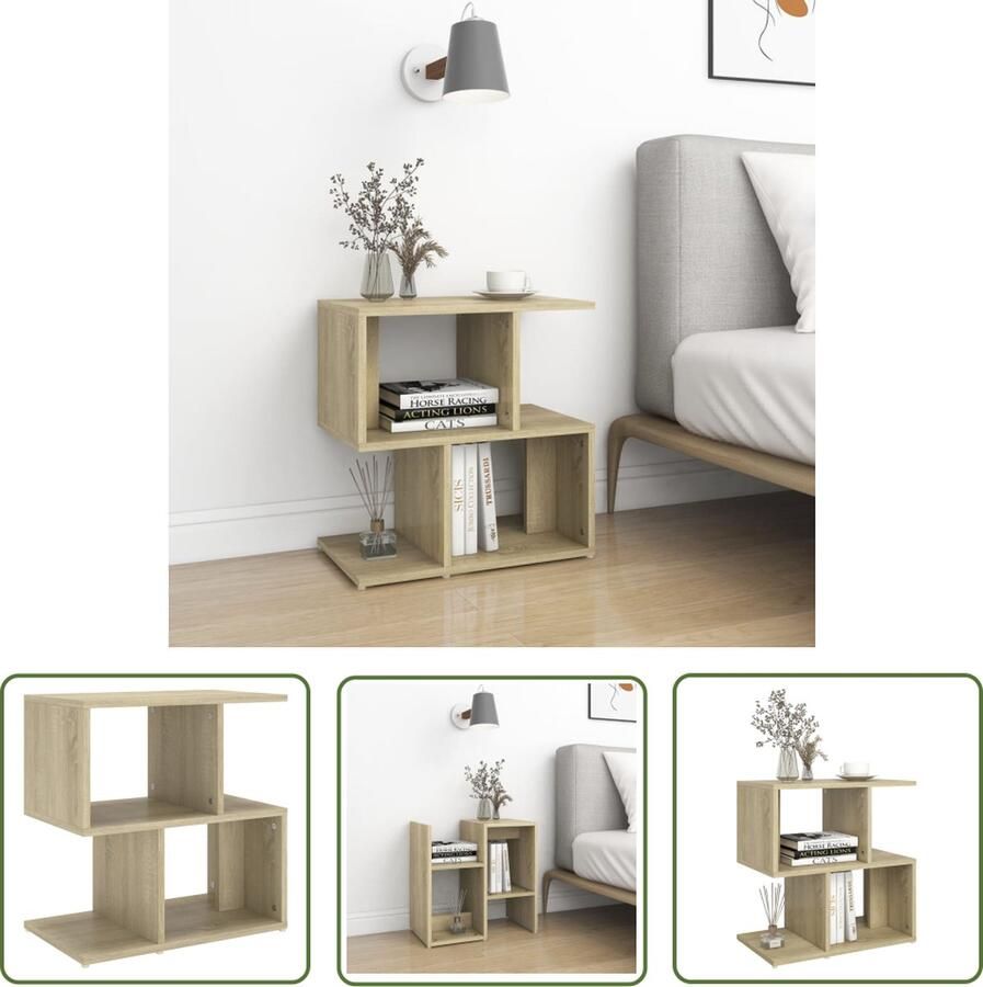 The Living Store Nachtkastje Elegant ontwerp Bedtafeltje met open vakken Stevig blad Sonoma eiken 50 x 30 x 51.5 cm Montage vereist Nachtkastje Bedtafel Salonmeubel Houten Meubilair Nachtlamp - Foto 2