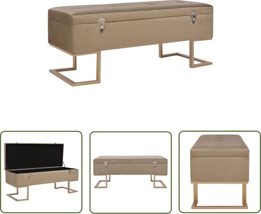 The Living Store Bankje Fluweel Beige 105 x 40 x 44 cm Opbergvak Gepoedercoat ijzeren poten Fluwelen Bank Beige Bank Opbergbank Bank Met Opbergvak Woonaccessoires - Foto 2