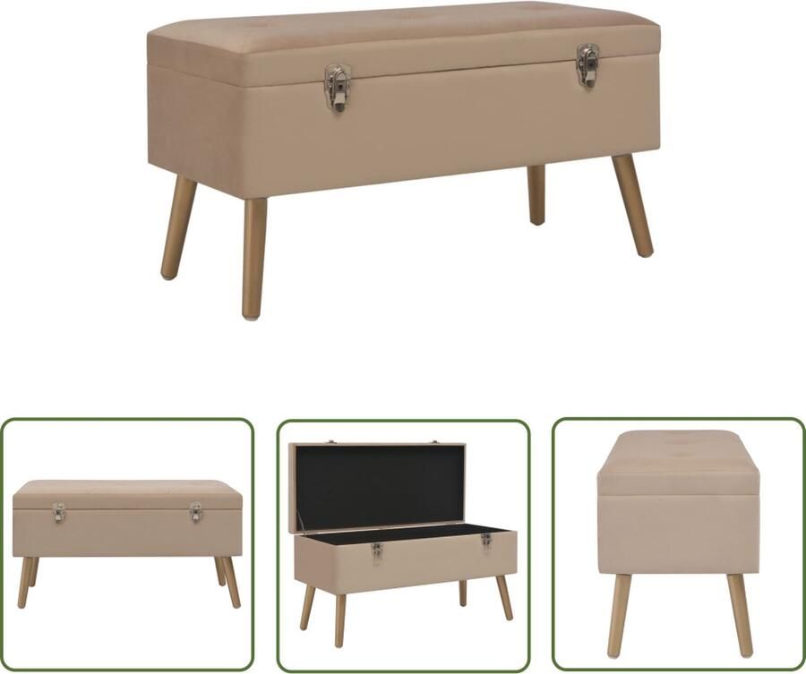 The Living Store Fluweel Bankje Beige 80 x 34 x 42 cm Intern opbergvak Fluwelen Bank Beige Bank Opbergbank Bankje Met Opbergvak Binnenopbergvak - Foto 2