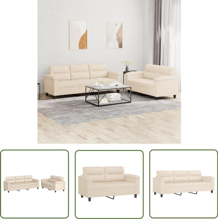 VidaXL Beige Loungeset 2-delig met Kussens Loungebank Bankstellen Sofa Relaxfauteuil Woonkamer Meubilair