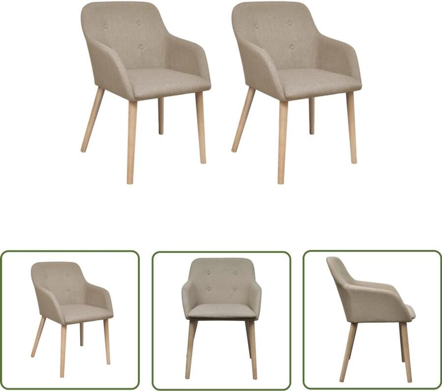 The Living Store Eetkamerstoelen Set van 2 Beige 52 x 57 x 76.5 cm Stof en massief eikenhout Eetkamerstoelen Beige Meubilair Lounge Stoelen Eetkamer Sets Stoffering - Foto 2