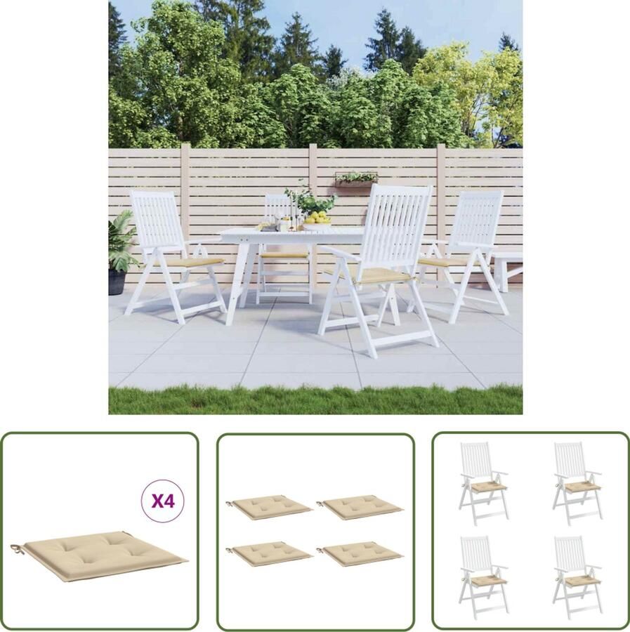 VidaXL Beige Tuinstoelkussens Set van 4 (50x50x3 cm) Tuinstoel Kussentje Buitenkussens Lounge Kussens Balkon Kussens Terras Kussens Waterafstotende Kussens Beige Kussens