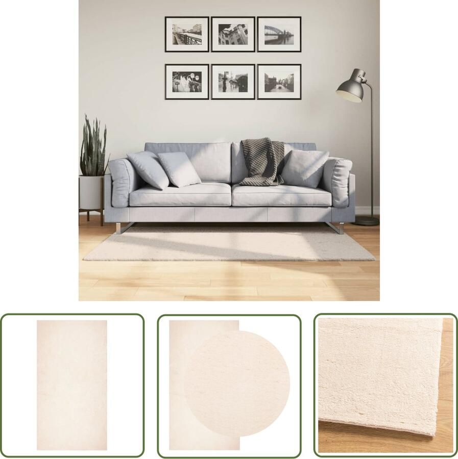 The Living Store HUARTE Vloerkleed 80 x 150 cm Beige Superzacht en pluizig 18mm pool Anti-slip Machine wasbaar OEKO-TEX Vloerkleed Beige Superzacht Pluizig Anti Slip