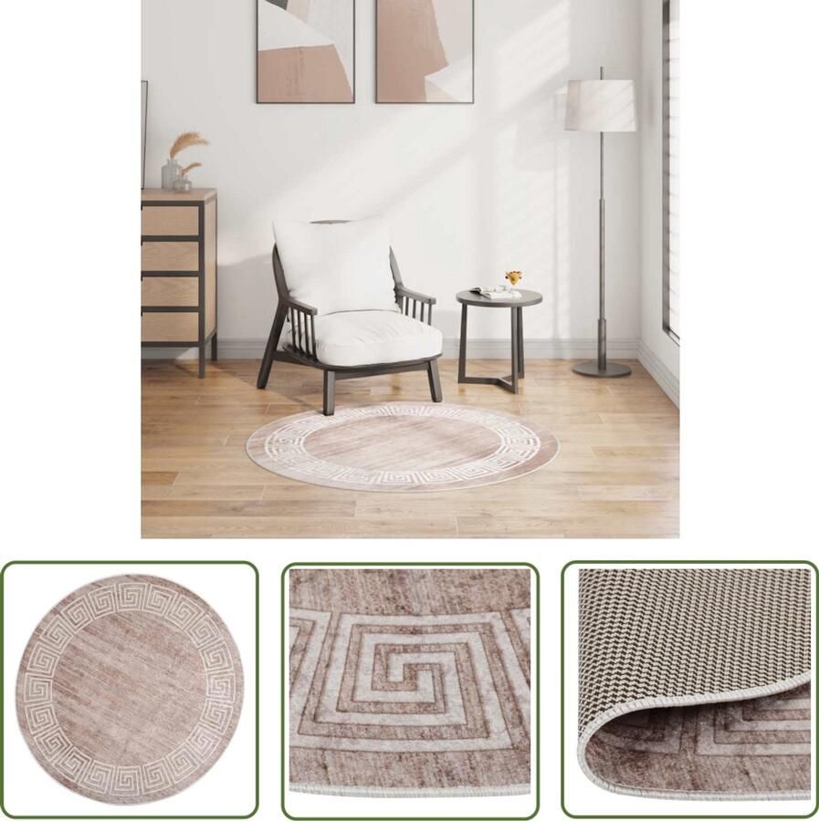 The Living Store Vloerkleed wasbaar anti-slip 120 cm beige Vloerkleed Beige Vloerkleed Ronde Vloerkleed Fluweel Vloerkleed Antislip Vloerkleed