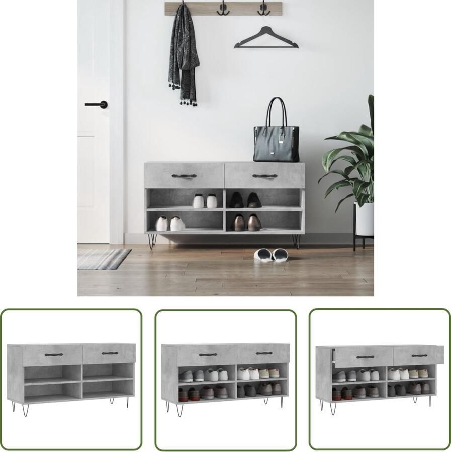 The Living Store Schoenenbank Betongrijs 102 x 35 x 55 cm Trendy en praktisch Schoenenbank Benodigdheden Organisatie Schoenupslagaansluiting Houten Schoenenkast Grijze Schoenenbank - Foto 2