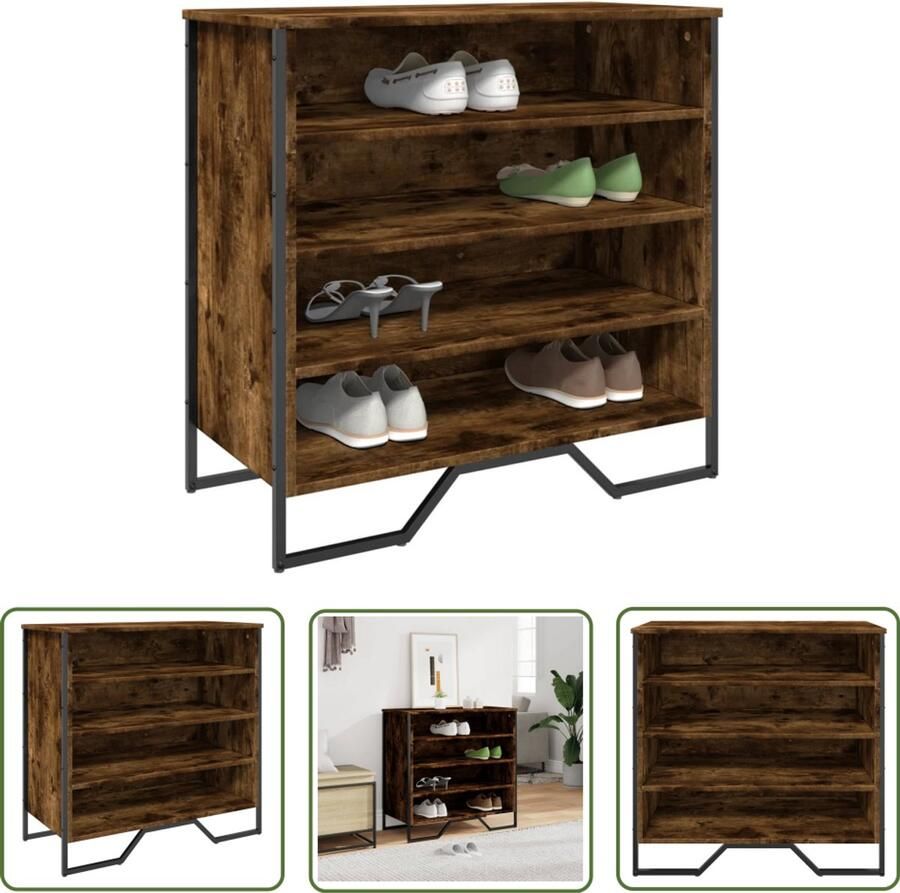 VidaXL Bergruimte Schoenenkast 80x38x78 cm bewerkt hout gerookt eikenkleurig Houten Schoenenkast Vintage Schoenenkast Entryway Furniture