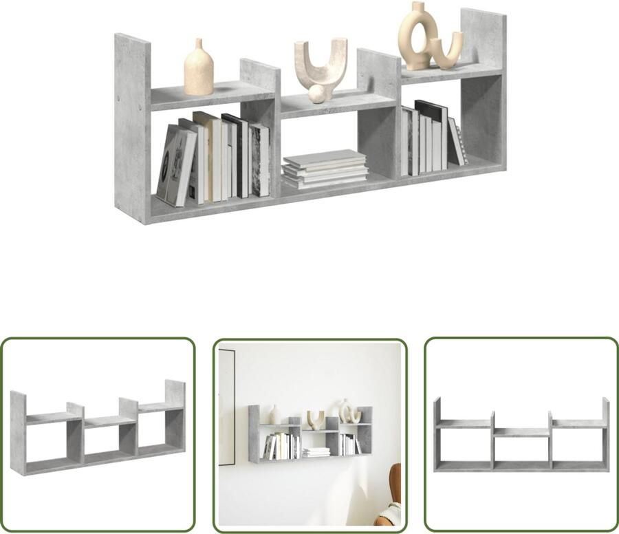 VidaXL Bergruimte Wandkast 100x18x40 cm bewerkt hout betongrijs Houten Kast Beton Grijs Badkamerkast