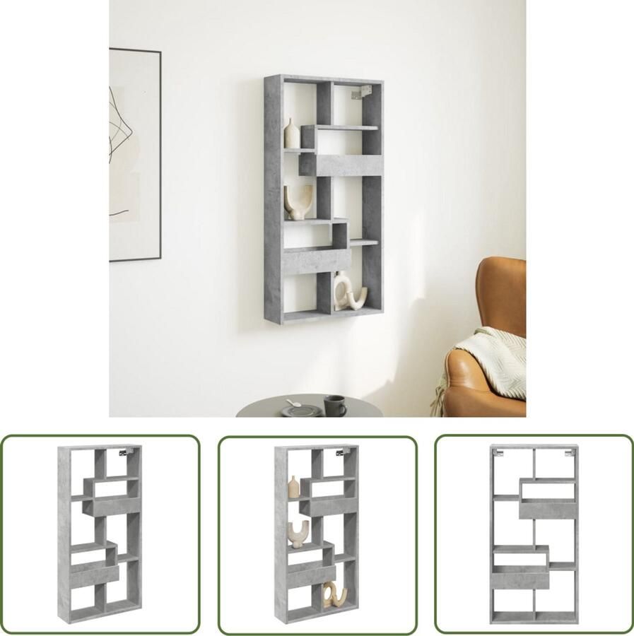 VidaXL Wandkast 50x15x100 cm bewerkt hout betongrijs Wandkast Bergruimte Houten Kast Betonnen Grijze Kast Minimalistische Kast