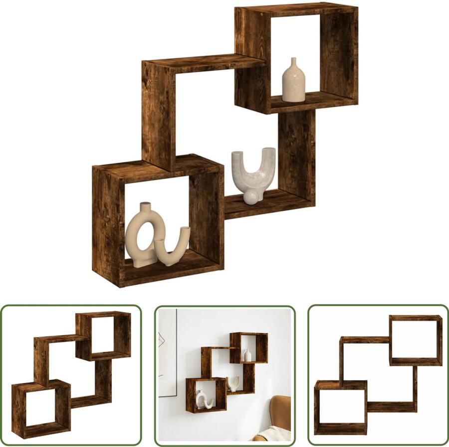 The Living Store Wandkast 78x18x71 cm bewerkt hout gerookt eikenkleurig Wandkast Houten Kast Bergruimte Zwevende Kast Badkamermeubel