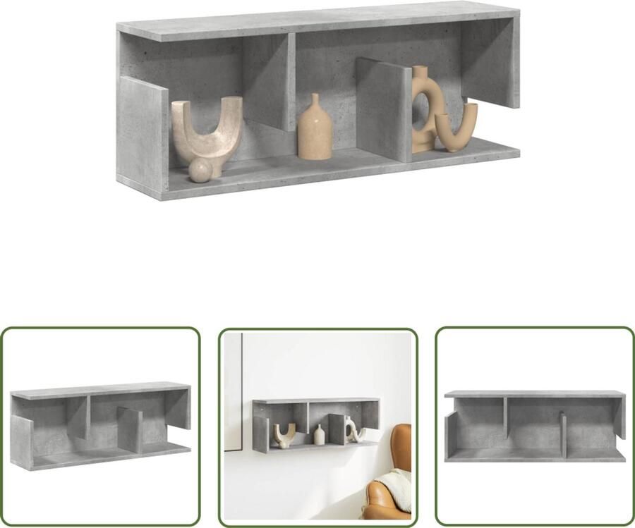 The Living Store Wandkast 80x20x30 cm bewerkt hout betongrijs Wandkast Opbergkast Houten Kast Zwevende Kast Betonnen Grijze Kast