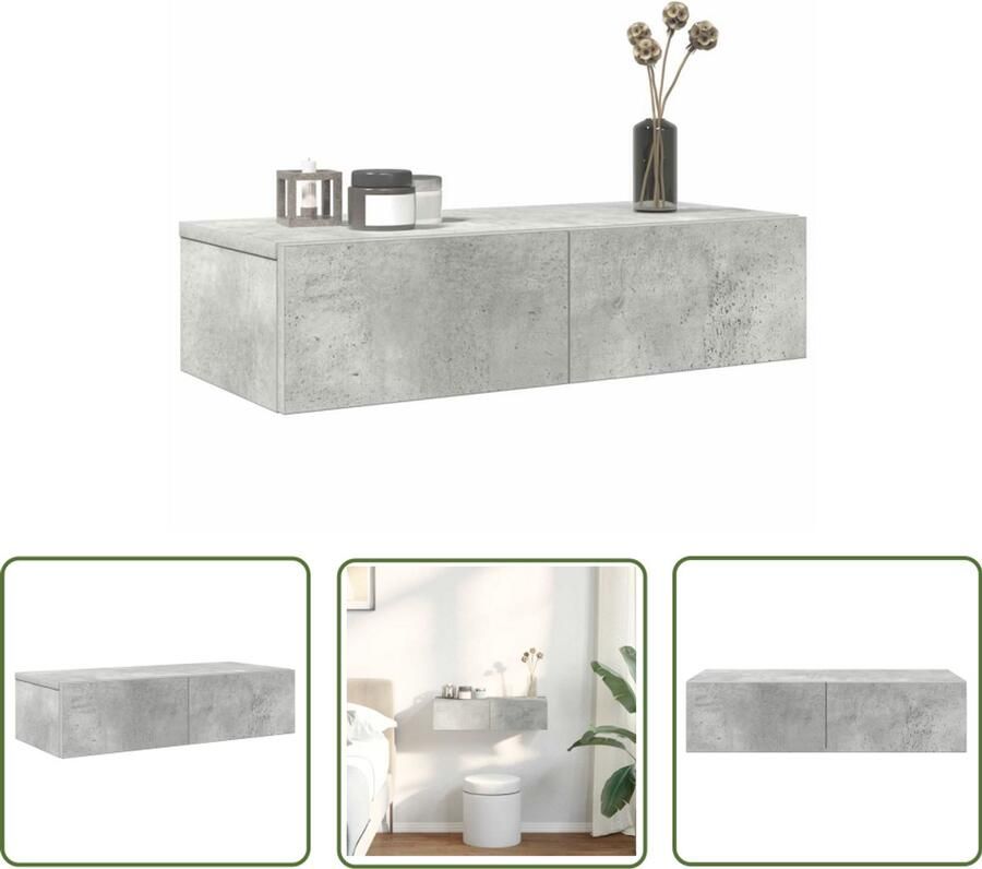 VidaXL Bergruimte Wandplankje Wandschap met lades 60x26 5x15 cm bewerkt hout betongrijs Houten Kast Opslagoplossing Betonnen Grijs