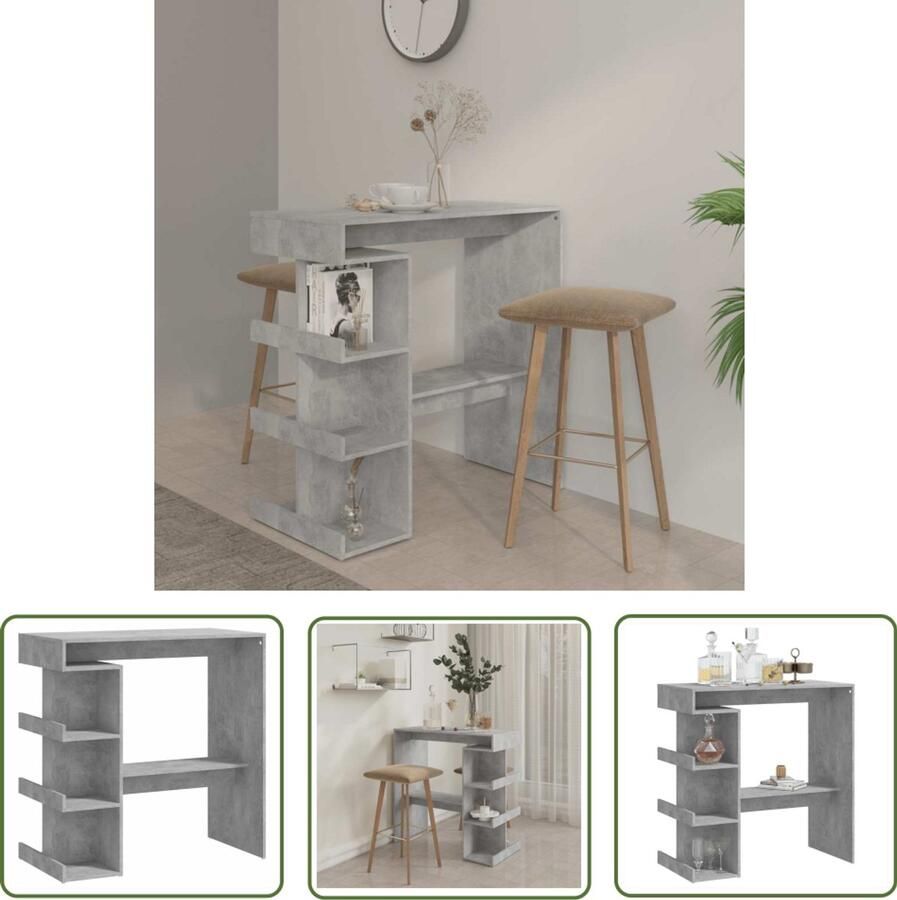 The Living Store Bartafel Betongrijs Bistrotafel Afmetingen- 100 x 50 x 101.5 cm Met 3 opbergrekken Bartafel Beton Grijs Houten Bartafel Pubtafel Bistrotafel - Foto 2