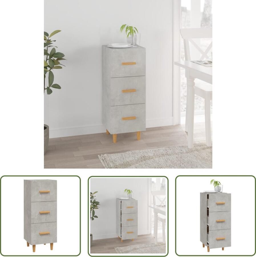 The Living Store Dressoir 34 5x34x90 cm bewerkt hout betongrijs Dressoir Commode Opbergmeubel Beton Grijs Houtsoort - Foto 2