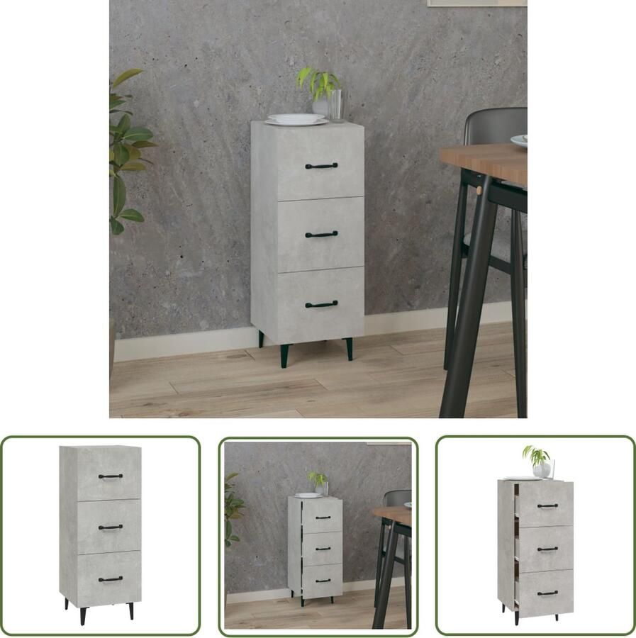 The Living Store Dressoir 34 5x34x90 cm bewerkt hout betongrijs Dressoir Houten Dressoir Grijze Dressoir Tv Meubel Salontafel