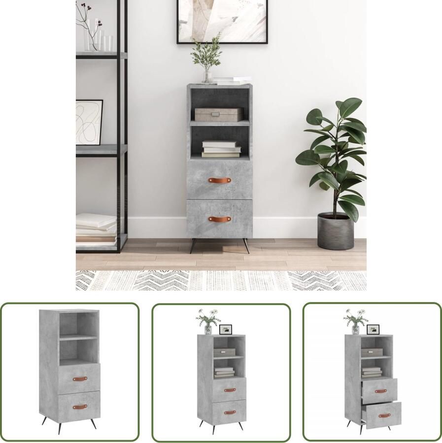VidaXL Dressoir 34 5x34x90 cm bewerkt hout betongrijs Dressoir Beton Grijs Industrieel Design Houten Dressoir Compact Dressoir