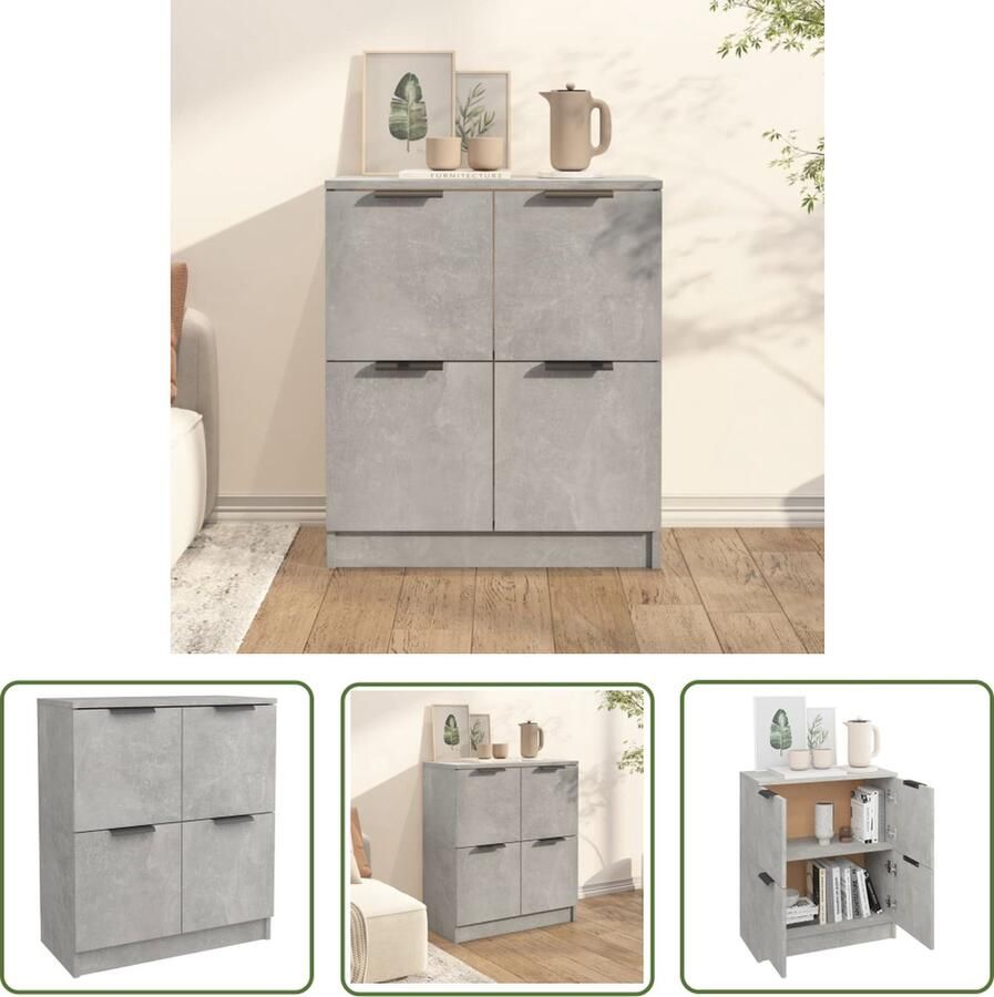 The Living Store Dressoir 60x30x70 cm bewerkt hout betongrijs Dressoir Bijzettafel Houtmeubilair Beton Grijs Vintage Design