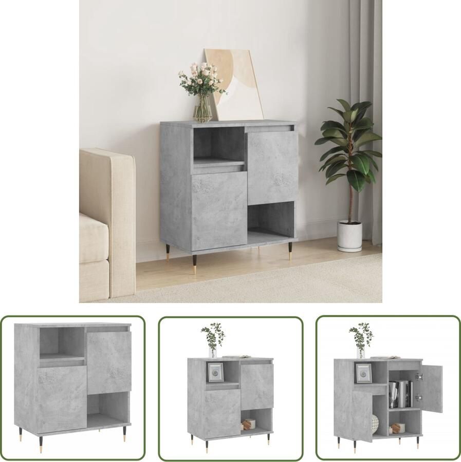 The Living Store Dressoir 60x35x70 cm bewerkt hout betongrijs Dressoir Kast Opbergkast Buffetkast Houten Dressoir Grijze Dressoir