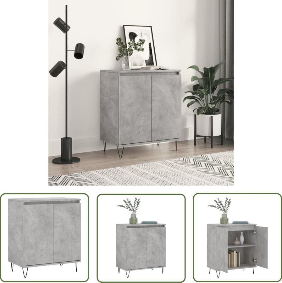 The Living Store Dressoir 60x35x70 cm bewerkt hout betongrijs Dressoir Opbergkast Kast Beton Grijs Houten Dressoir