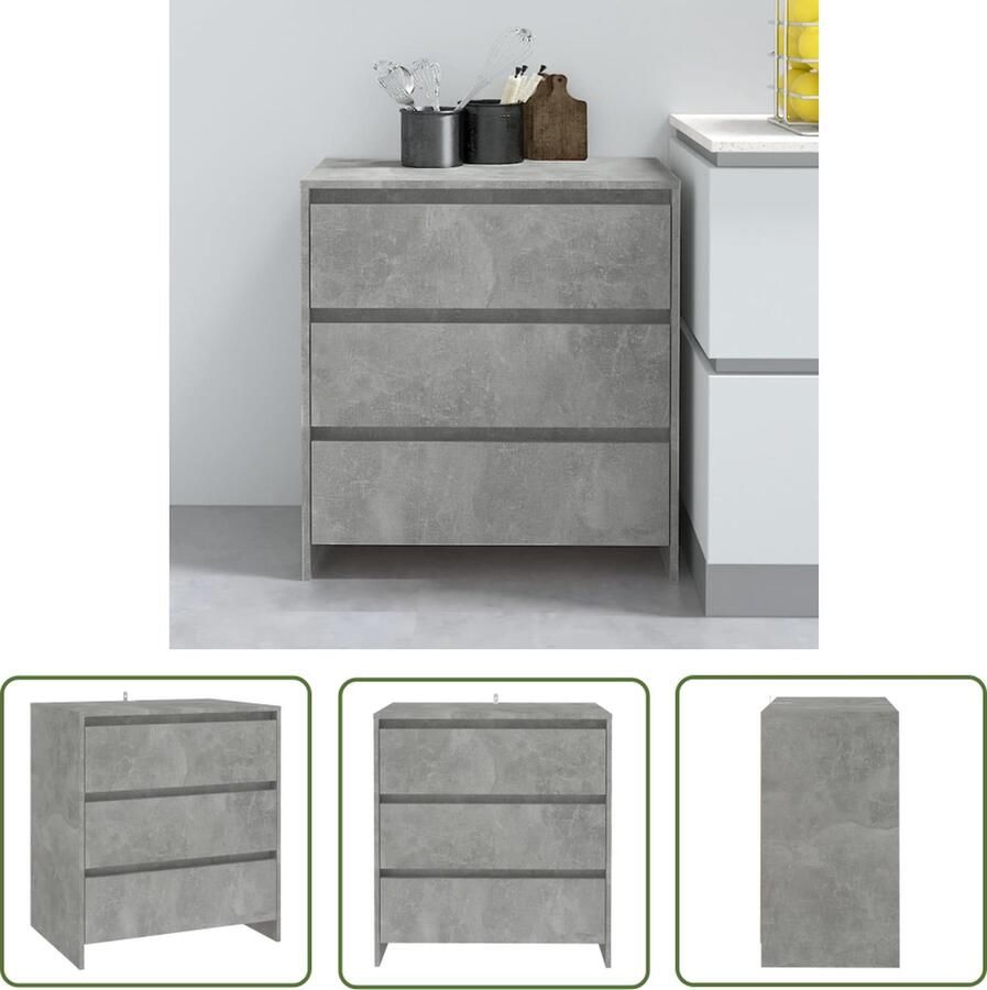The Living Store Dressoir 70x41x75 cm bewerkt hout betongrijs Dressoir Opbergkast Kast Beton Grijs Houten Dressoir