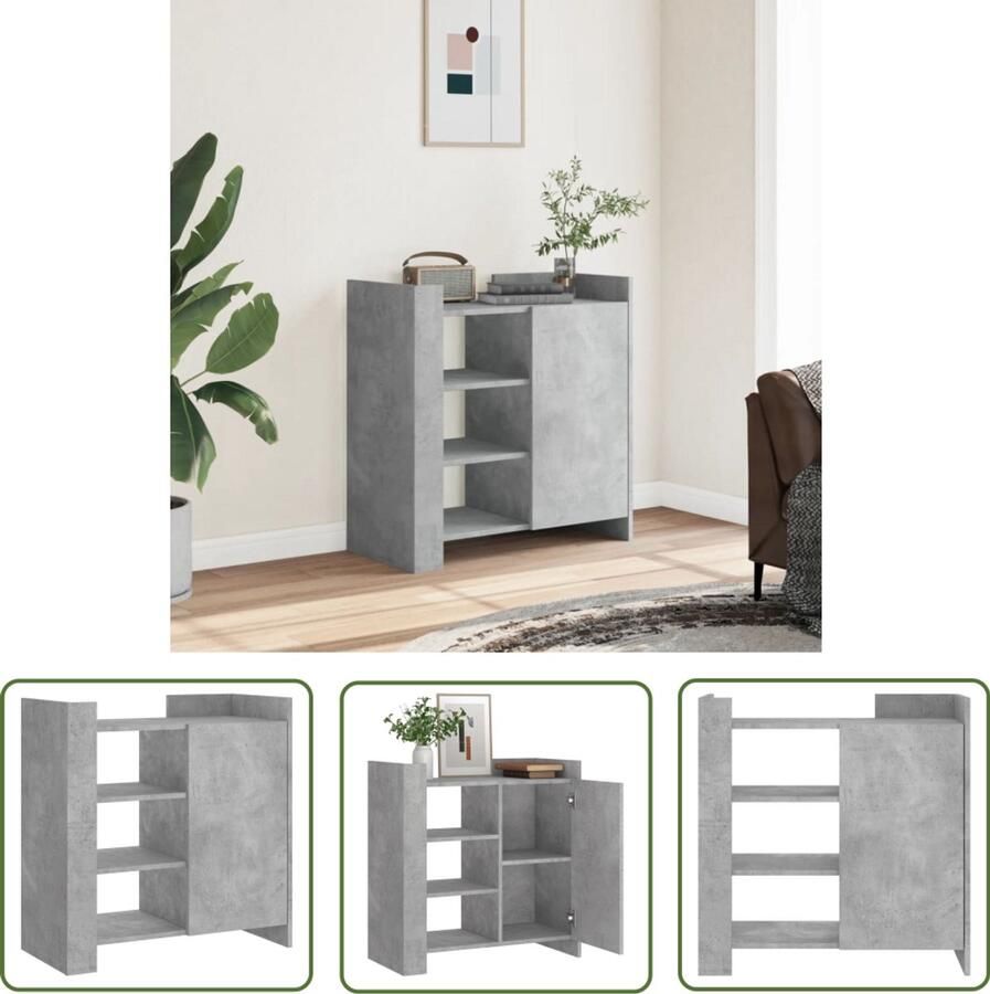 The Living Store Dressoir 73 5x35x75 cm bewerkt hout betongrijs Dressoir Opbergkast Houten Dressoir Betonnen Grijze Dressoir Vintage Dressoir