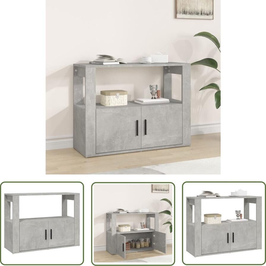 VidaXL Dressoir 80x30x60 cm bewerkt hout betongrijs Dressoir Beton Grijs Houten Dressoir Kast Opbergmeubel