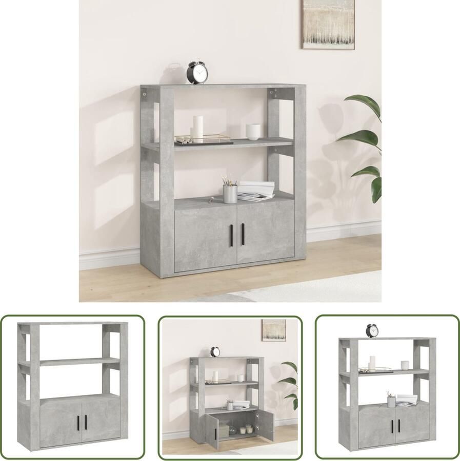 VidaXL Beton Grijs Dressoir 80x30x90 cm bewerkt hout betongrijs Houten Dressoir Kast Opbergmeubilair