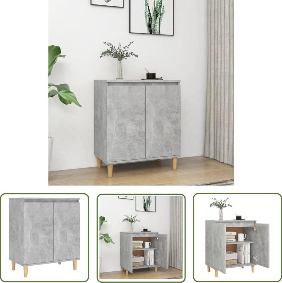 The Living Store Dressoir met houten poten 60x35x70 cm bewerkt hout betongrijs Dressoir Scandinavisch Design Beton Grijs Opbergkast Salontafel
