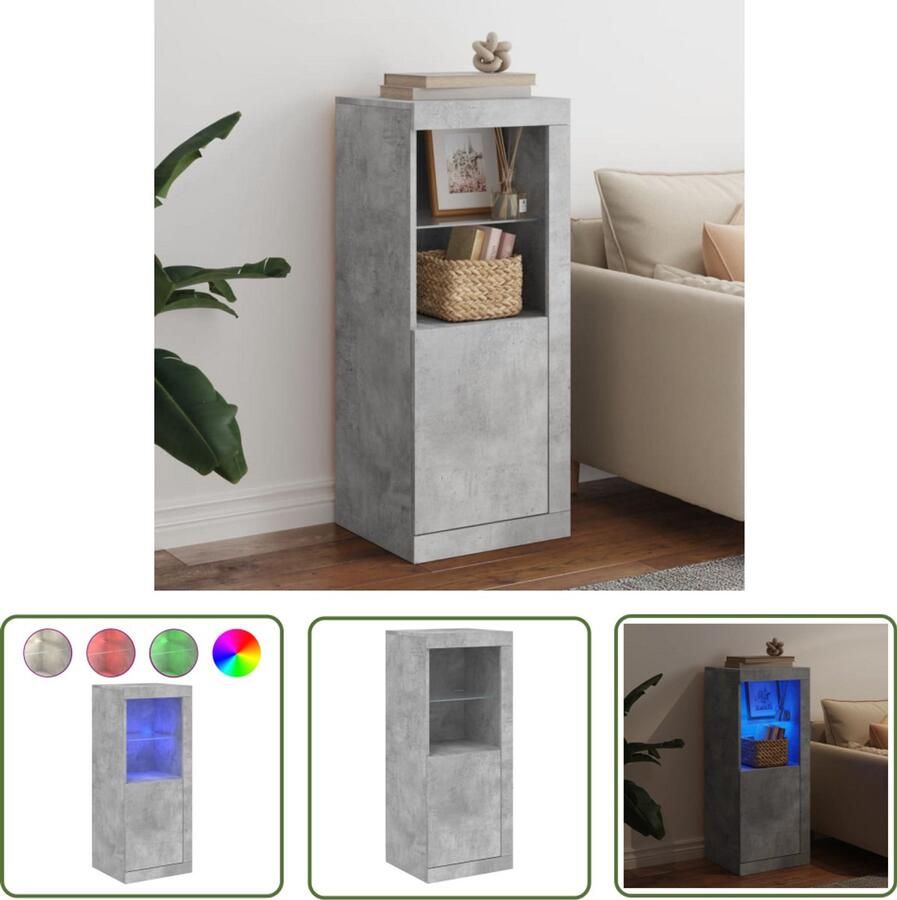 The Living Store Dressoir met LED-verlichting 41x37x100 cm betongrijs Dressoir Kast Led Verlichting Betongrijs Houten Dressoir