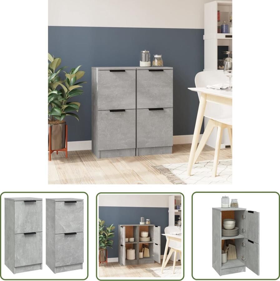 The Living Store Dressoirs 2 st 30x30x70 cm bewerkt hout betongrijs Dressoir Beton Grijs Houten Dressoir Opbergkast Tv Stand