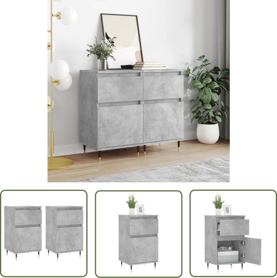 VidaXL Dressoirs 2 st 40x35x70 cm bewerkt hout betongrijs Dressoirs Beton Grijs Houten Dressoirs Industrieel Design Kast