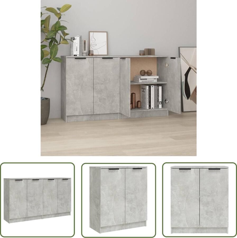 The Living Store Dressoirs 2 st 60x30x70 cm bewerkt hout betongrijs Dressoir Beton Grijs Houten Dressoir Modern Dressoir Opberg Dresser - Foto 2