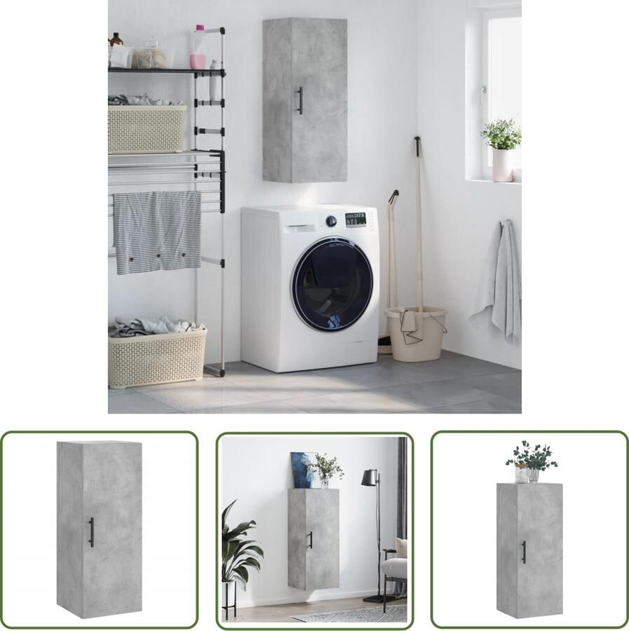 The Living Store Hangkast 34 5x34x90 cm betongrijs Hangkast Beton Grijs Houten Kast Wandkast Opbergkast