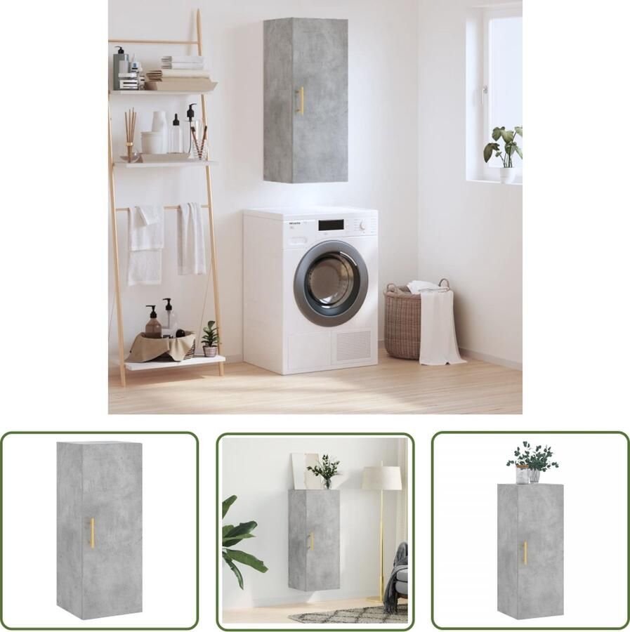 The Living Store Hangkast 34 5x34x90 cm betongrijs Hangkast Wandkast Houten Kast Betonnen Kast Grijze Kast