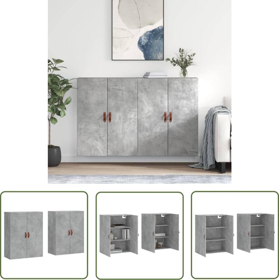 The Living Store Hangkasten 2 st 69 5x34x90 cm betongrijs Wandkast Opbergkast Houten Kast Grijze Kast Badkamerkast