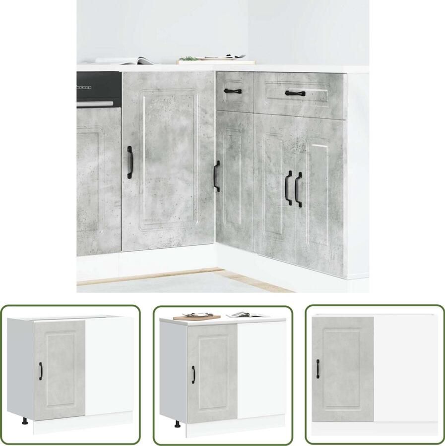 VidaXL Keuken onderkast Kalmar bewerkt hout betongrijs Keuken Onderkast Beton Grijs Bewerkt Hout Opslagruimte Keuken Organisatie