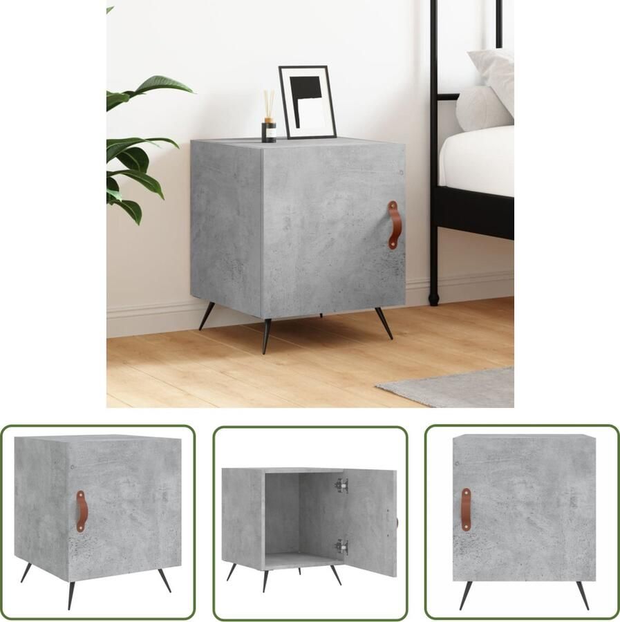 The Living Store Nachtkastje Betongrijs 40 x 40 x 50 cm Duurzaam hout Voldoende opbergruimte Metalen voeten Praktische deur Nachtkastje Beton Grijs Houten Nachtkastje Nachtlamp Slaapkamervloerisolator - Foto 2