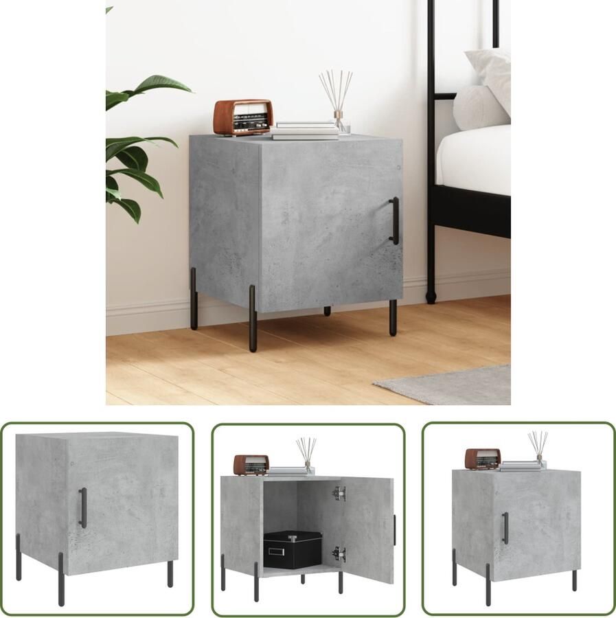 The Living Store Nachtkastje Betongrijs 40 x 40 x 50 cm Duurzaam bewerkt hout en ijzer Nachtkastje Betongrijs Houten Nachtkastje Modern Nachtlampje Sidetable - Foto 5