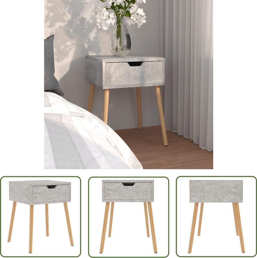 The Living Store Nachtkastje Betongrijs 40x40x56 cm Gemaakt van spaanplaat Nachtkastje Beton Grijs Sidetable Salontafel Kamermeubel - Foto 2