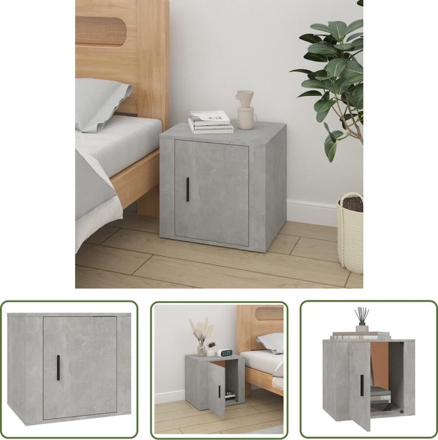 The Living Store Nachtkastje Betongrijs Trendy Bedkastje 50 x 39 x 47 cm (B x D x H) Nachtkastje Kastje Beton Grijs Houten Kast Slaapkamer Meubilair - Foto 4