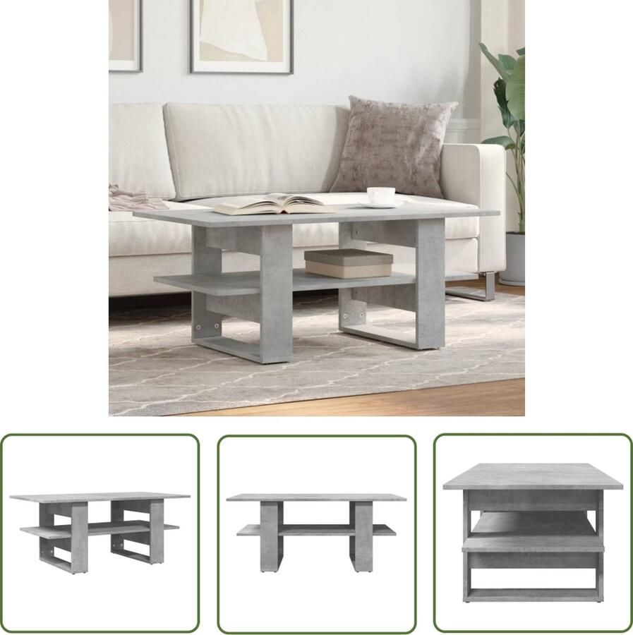 The Living Store Salontafel 102x55x42 cm bewerkt hout betongrijs Salontafel Beton Grijs Houten Salontafel Bijzettafel Meubilair