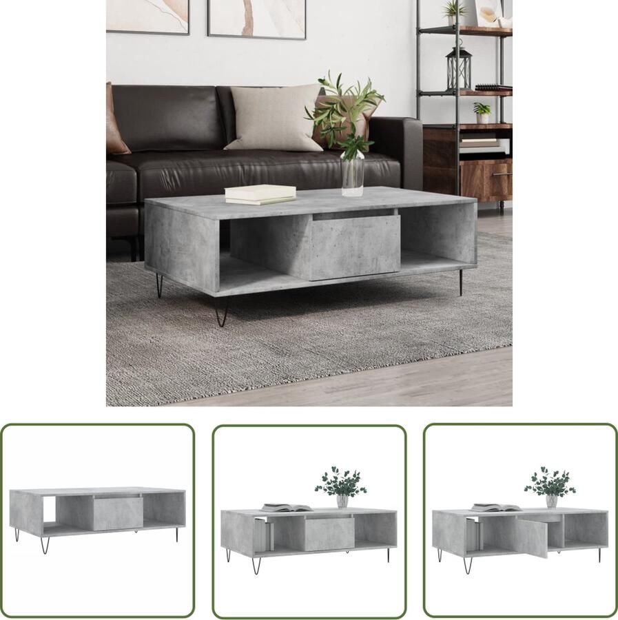 The Living Store Salontafel 104x60x35 cm bewerkt hout betongrijs Salontafel Betongrijs Houten Salontafel Salontafeltje Tv Tafellaar