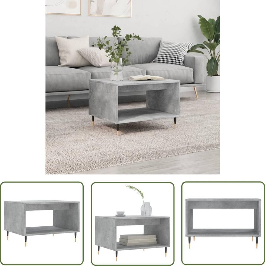 VidaXL Beton Grijs Salontafel 60x50x40 cm bewerkt hout betongrijs Houten Salontafel Salontafeltje Bijzettafel