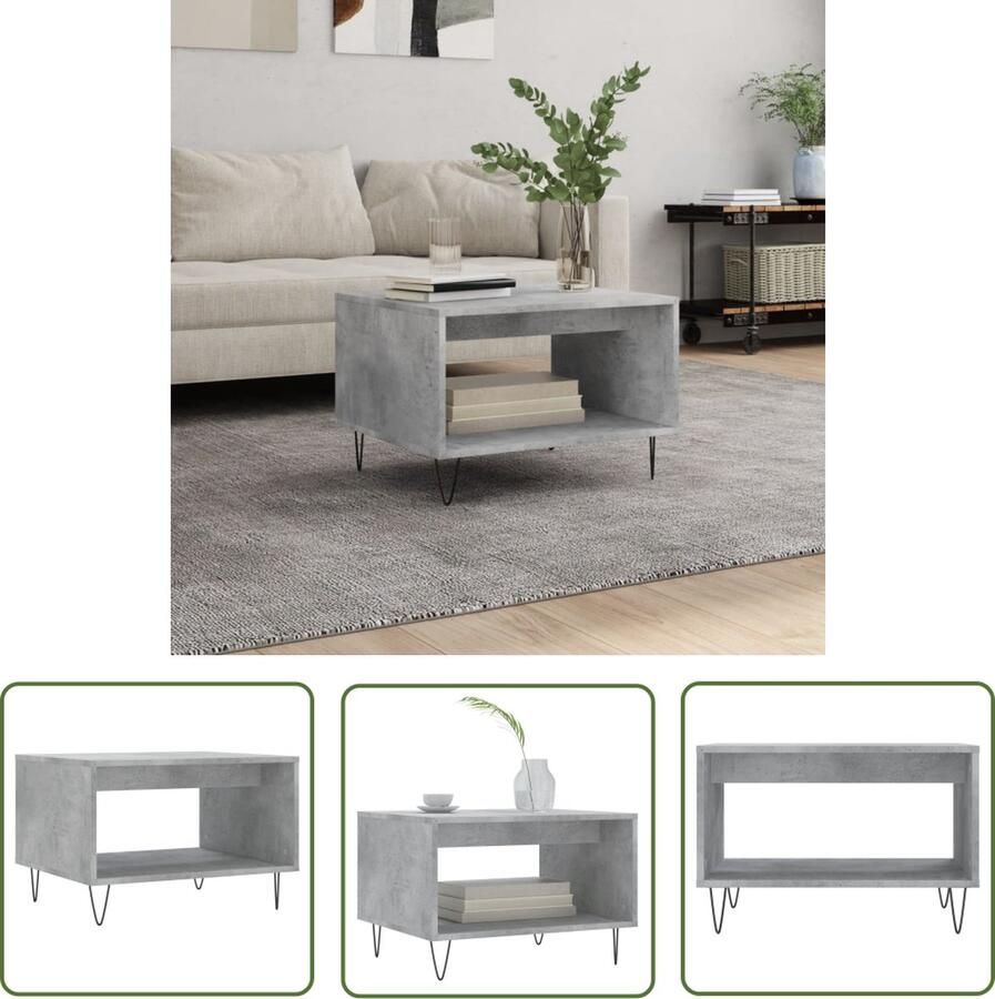 The Living Store Salontafel Betongrijs 60 x 50 x 40 cm Duurzaam bewerkt hout ijzeren poten Salontafel Beton Grijs Houten Tafel Metalen Onderstel Living Room Furniture